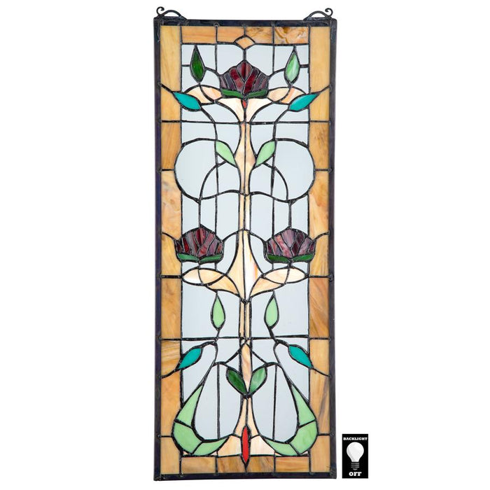 RUSKIN ROSE THREE FLOWER STAINED GLASS