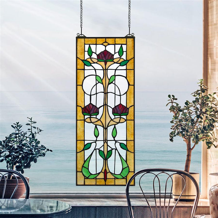 RUSKIN ROSE THREE FLOWER STAINED GLASS