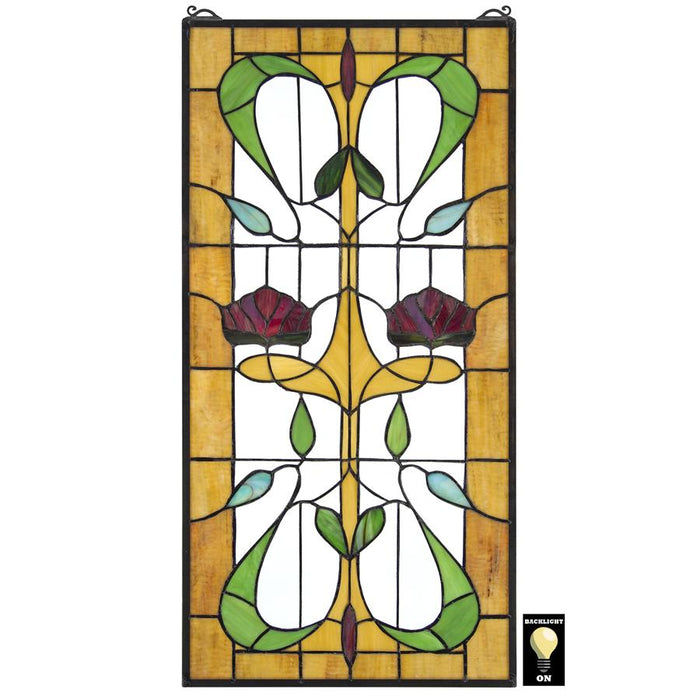 RUSKIN ROSE TWO FLOWER STAINED GLASS