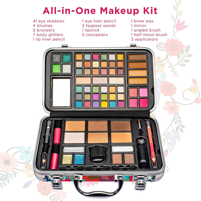 74 Piece Makeup Kit Gift Set, Brushes, Eye Shadows, Lipstick & More (New York Case)