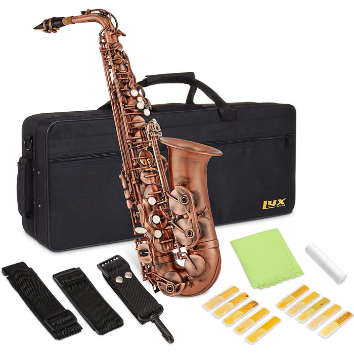 Alto Saxophone, E Flat Brass Alto Sax Beginners Kit, Antique Red